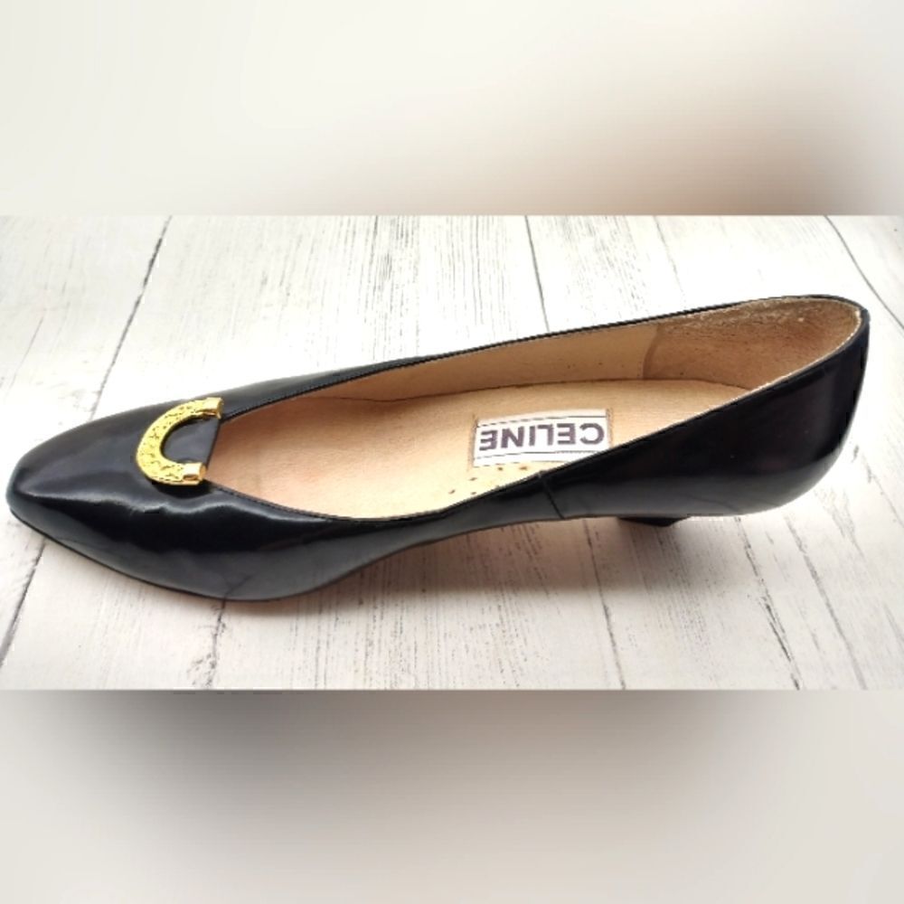 Celine Paris France Black Patent Leather Pumps Shoes Womens Vintage Authentic - Picture 5 of 16